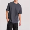 Relaxed fit linen blend μονόχρωμο t shirt FBM009 083 04 Anthracite (2)