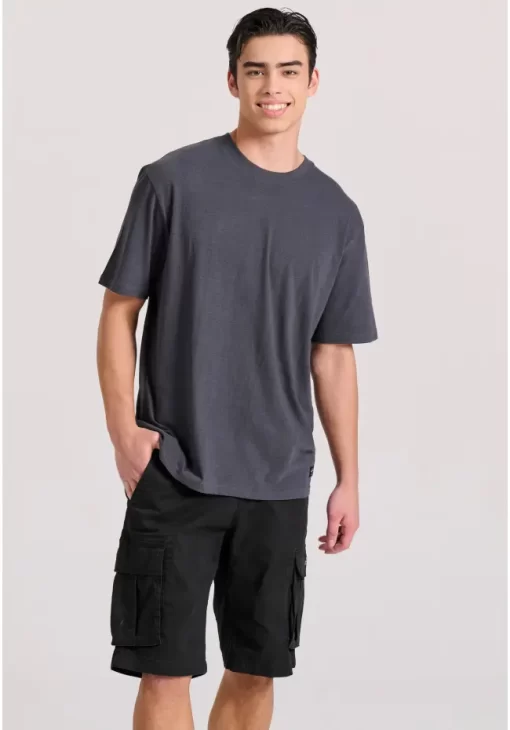 Relaxed fit linen blend μονόχρωμο t shirt FBM009 083 04 Anthracite (2)