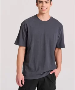 Relaxed fit linen blend μονόχρωμο t shirt FBM009 083 04 Anthracite