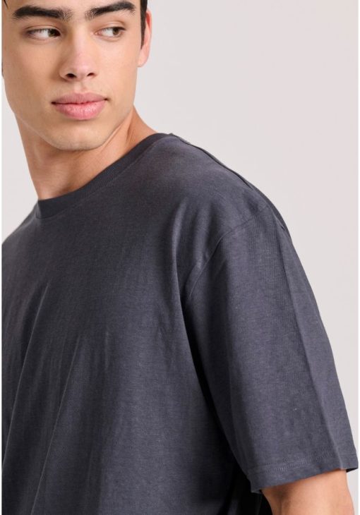 Relaxed fit linen blend μονόχρωμο t shirt FBM009 083 04 Anthracite