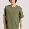 Relaxed fit linen blend μονόχρωμο t shirt FBM009 083 04 Khaki