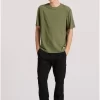 Relaxed fit linen blend μονόχρωμο t shirt FBM009 083 04 Khaki (2)