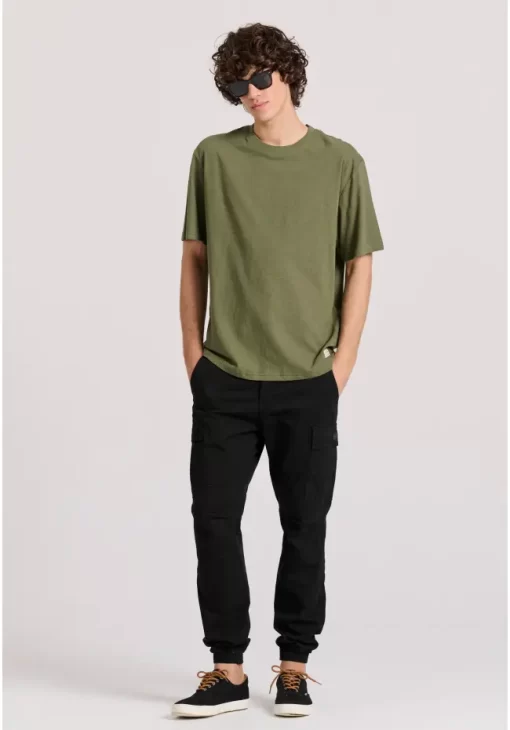 Relaxed fit linen blend μονόχρωμο t shirt FBM009 083 04 Khaki (2)