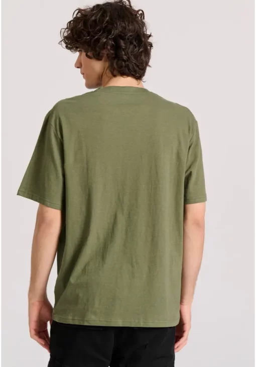 Relaxed fit linen blend μονόχρωμο t shirt FBM009 083 04 Khaki (4)