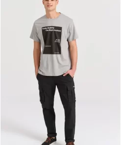 T shirt με minimal branded τύπωμα FBM009 311 04 Grey (2)