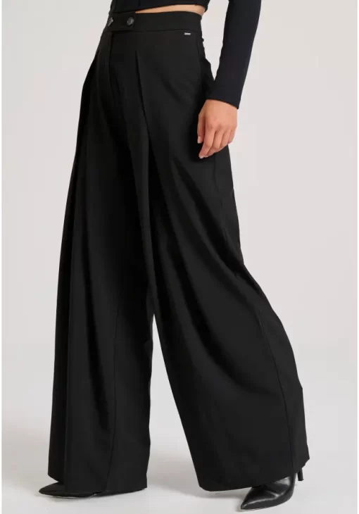 Wide leg fit παντελόνα με μονή πιέτα FBL010 131 02 Black (2)