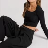 Wide leg fit παντελόνα με μονή πιέτα FBL010 131 02 Black (3)