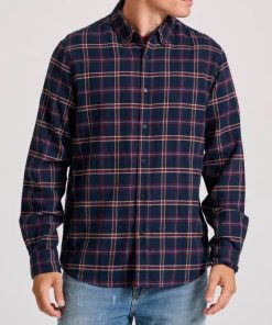 Ανδρικό καρό flannel πουκάμισο FBM010 026 05 Cranberry