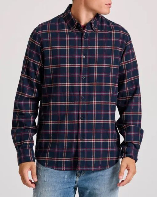 Ανδρικό καρό flannel πουκάμισο FBM010 026 05 Cranberry