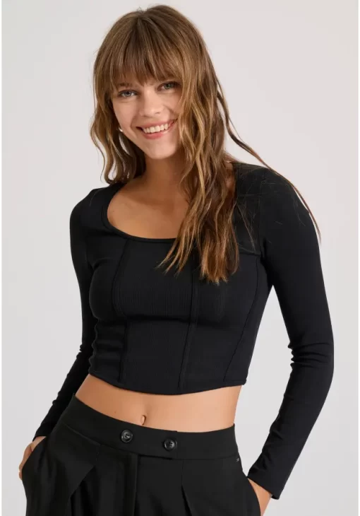 Cropped τοπ σε rib ύφανση FBL010 110 07 Black