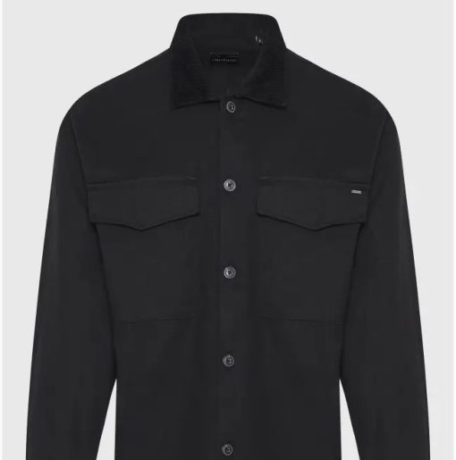 Overshirt casual πουκάμισο με κοτλέ γιακά FBM010 075 05 Black.