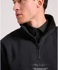 Relaxed fit half zip φούτερ με branded τύπωμα FBM010 011 06 Black (3)