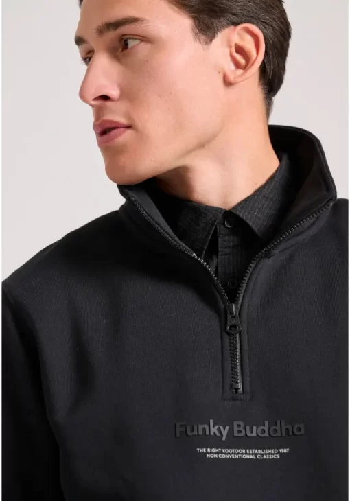 Relaxed fit half zip φούτερ με branded τύπωμα FBM010 011 06 Black (3)