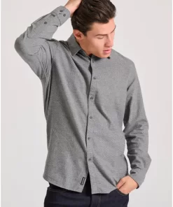 Ανδρικό μονόχρωμο flannel πουκάμισο FBM010 067 05 DK Grey