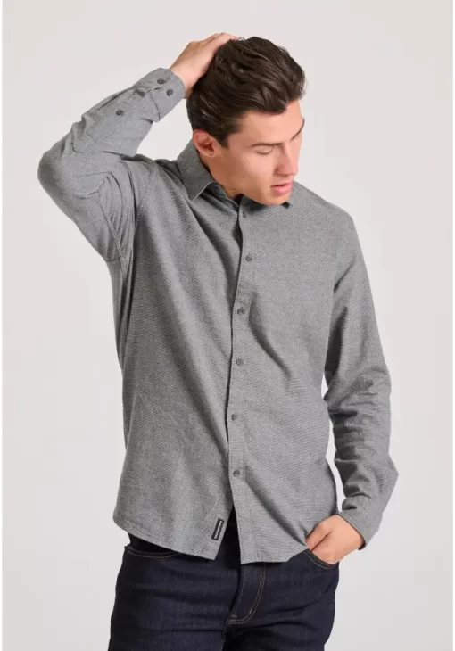 Ανδρικό μονόχρωμο flannel πουκάμισο FBM010 067 05 DK Grey