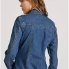 Γυναικείο garment dyed τζιν πουκάμισο FBL010 115 05 Blue Denim (4)