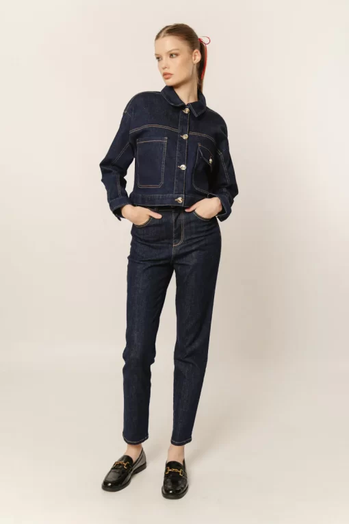 Γυναικείο jean μπουφάν cropped WP D JKT W24 003 DK Blue Denim (2)