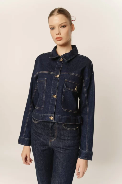 Γυναικείο jean μπουφάν cropped WP D JKT W24 003 DK Blue Denim