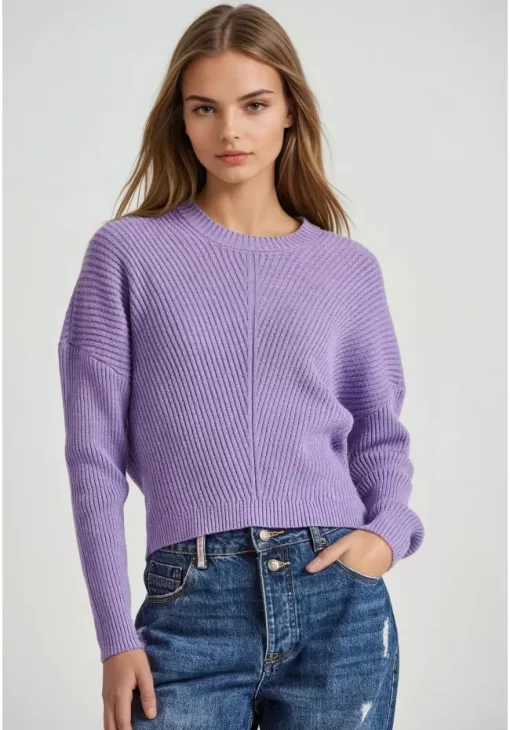 Πουλόβερ Cropped με στρογγυλή λαιμόκοψη FBL010 105 09 Royal Lilac